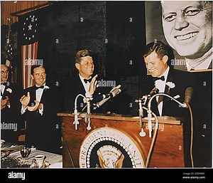 NO FILM, NO VIDEO, NO TV, NO DOCUMENTARY - President John F. Kennedy applauds his brother, Sen. Edward Kennedy (D-Mass.), right, during a Democratic fund raising dinner in Boston, Massachusetts, October 19, 1963. Photo by Handout/MCT/ABACAPRESS.COM Stock Photo - Alamy