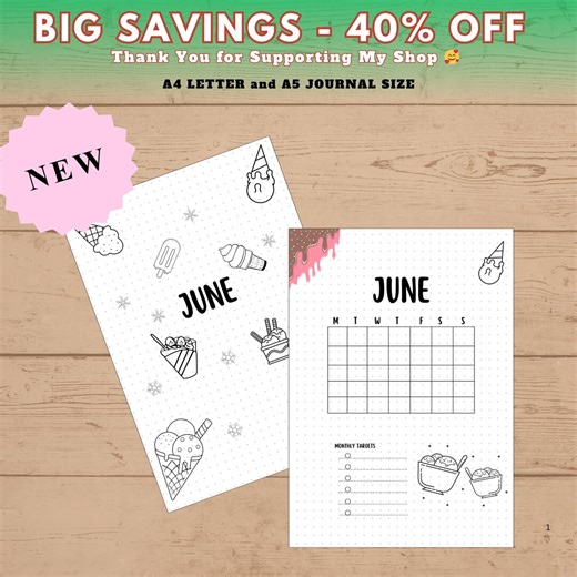 JUNE Title, Calendar, Mood Tracker PRINTABLE (A4/A5 Digital Download) - Etsy