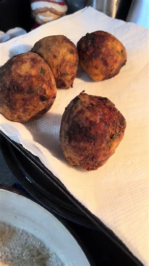 Good Friday Codfish Cakes Salted cod and potatoes with green onion thyme and parsley from the garden