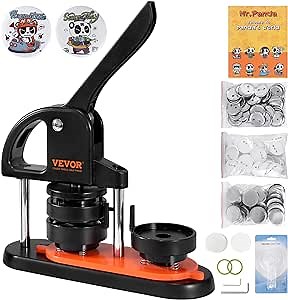 VEVOR Button Maker Machine, 2.25 inch/58mm Pin Maker with 100pcs Button Parts, Button Maker with Panda Magic Book, Ergonomic Arc Handle Punch Press Kit, for Children DIY Gifts and Christmas
