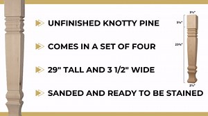 Osborne Square Farm Dining Table Leg in Knotty Pine Wood (Set of Four), Unfinished Wooden Posts for Dining Room and Desks, Replacement Wooden Table Legs, Sanded and Ready to be Finished