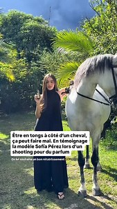 Pas toujours facile le métier de modèle. Les animaux sont toujours imprévisibles et un pas de côté peut vous coûter un pied ! Le sabot d’un cheval, c’est dur, surtout s’il est ferré. Un cheval ibérique comme celui-ci peut peser jusqu’à 500kg. Évidemment, sa volonté ne sera jamais de vous faire mal mais par précaution : on évite les pieds nus à côté des sabots d’un cheval ! Bon rétablissement à @sofiaaperezl 🩷 | Pégase Daily - 1er média Cheval, Business, Société & Art de Vivre