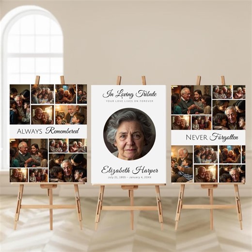 Funeral Photo Collage Poster Set, Celebration of Life, Canva Editable Obituary Template (instant Download) - Etsy
