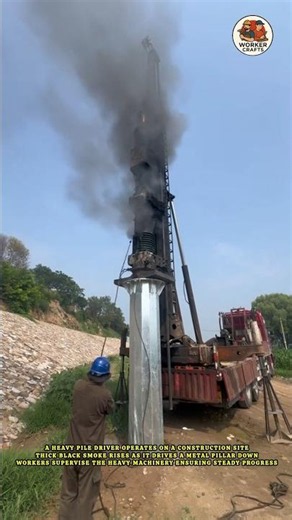 Heavy Pile Driver In Action | Industrial Steel Piling Work | Heavy Machinery At Work