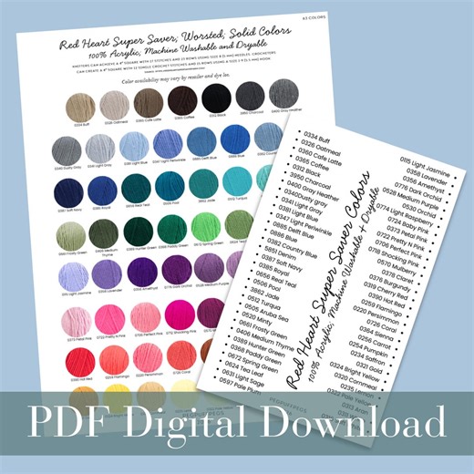 Red Heart Super Saver Color Planning Card System Printable | Yarn Swatch Chart PDF - Etsy Australia