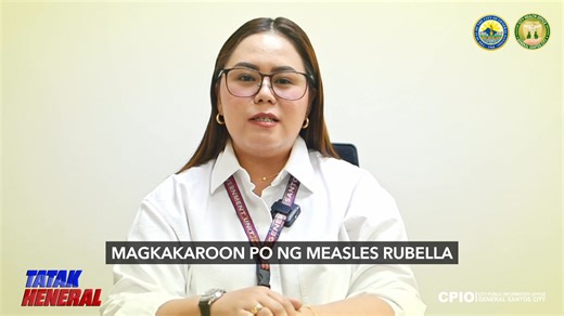 Panoorin natin si Nurse Alyssa Guiomala, Nurse Program Manager ng National Immunization Program ng General Santos City Health Office, habang ibinabahagi niya ang kahalagahan ng pagpapabakuna ng mga bata laban sa mga sakit tulad ng tigdas at rubella. Ipinresenta rin niya ang datos ng mga kaso ng tigdas noong 2025 at ang top 10 barangay na may pinakamaraming naitalang kaso. Sa panahon ngayon, ligtas ang may alam. Sama-sama tayong makilahok sa Chikiting Ligtas Supplemental Immunization Activity nga
