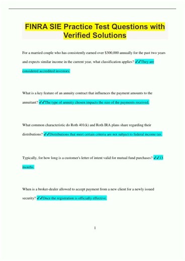 FINRA SIE Practice Test Questions with Verified Solutions3222