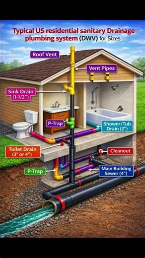 Typical US Residential Sanitary Drainage Plumbing System (DWV) for Sizes | #Shorts