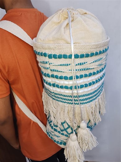 Handwoven Cotton Backpack, Tribal Fringe Boho Bag, Turquoise Ethnic Travel Festival - Etsy
