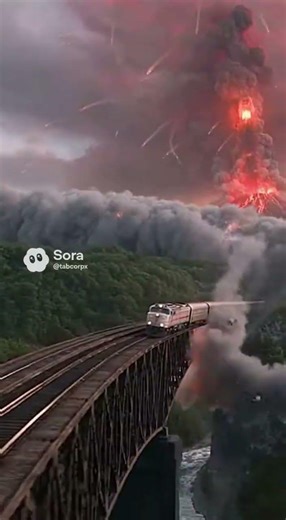 "Locomotive Trying to Escape a Deadly Volcanic Eruption"