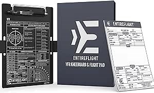 EntireFlight Aviation Pilot Kneeboard-VFR Black With Notepad-Premium Pilot Gear Aviation Accessories - Airplane Grade Aluminum-Elastic Knee Board Strap & Pen|Quality Box Included For Great Pilot Gifts