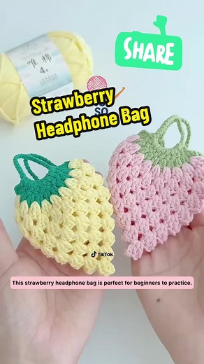 Adorable Crocheted Strawberry Headphone Bag Tutorial