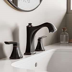 Oil Rubbed Bronze Bathroom Faucet 3-Hole, Sanliv Widespread Bathroom Sink Faucet with Pop-Up Drain, 2-Handle Bronze Vanity Faucet for 4-16 Inch Wide Spread Sinks, ORB