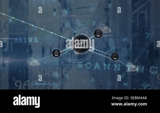 Animation of network of connections with icons over computer servers. Global business, finance, computing and data processing concept digitally generated video Stock Video Footage - Alamy