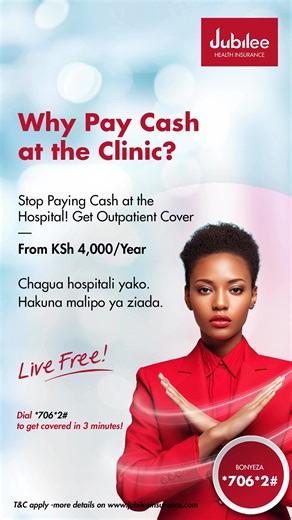 Clinic visits shouldn’t come with panic or last-minute fundraising. There’s a smarter way to handle everyday healthcare, one that keeps your peace of mind intact and your wallet protected. Choose care that works quietly in the background, so you can focus on living. Affordable. Reliable. Built for everyday health needs. 📲 Dial *706*2# — Gift them Care Today. 🔗 https://jubileeinsurance.com/ke/health-individual/cover-nafuu-medical-insurance/ #JubileeHealth #CoverNafuu #CareThatPays #LiveFree | J