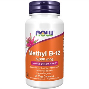 NOW Supplements, Methyl B-12 5000mcg,Methylcobalamin, Hypoallergenic, 90 Veg Capsules