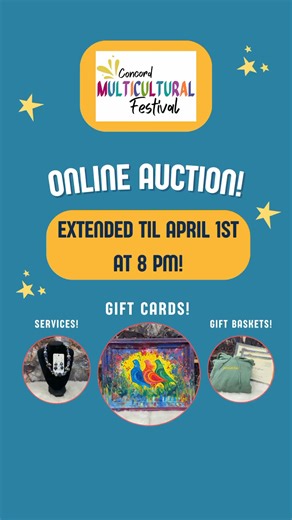 Berit Brown ​ ONE MORE DAY ADDED! 📢 The Concord Multicultural Festival Auction has been extended to Monday, April 1st at 8 pm! You can explore the items here: https://app.galabid.com/2024mcfest/items. Winners can pick up their auction items at LDR from April 1st to 12th. #intownconcord #multiculturalfestival #auction #fundraisingauction #concordnh | Intown Concord