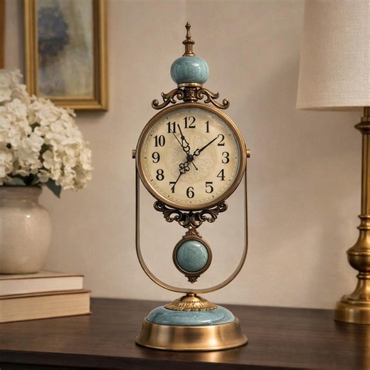 Vintage Style Pendulum Table Clock, Brass Tone Metal & Ceramic , Classic European Desk Clock, Elegant Home Decor - Etsy
