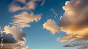 The dynamic skies of a 4K time lapse, where clouds evolve and float in a brilliant blue sky, showcasing the beauty of weather in motion. Meteorology concept. Video clips. Timelapse. Sky background.