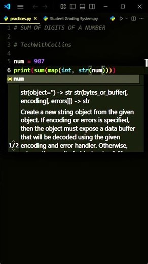 Sum of Digits of a Number in Python 🔢🐍 #python #programming #coding #pythoncoding