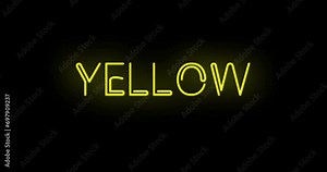 Flashing neon YELLOW color sign on black background on and off with flicker