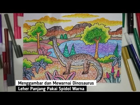 Menggambar dan Mewarnai Dinosaurus Leher Panjang Pakai Spidol Warna