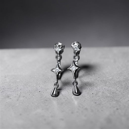 Gothic Star Ear Cuff, 925 Sterling Silver Moonlight Tear Dangle Earrings - Etsy