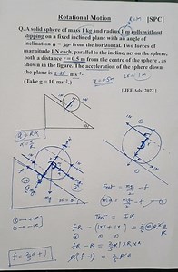 JEE advanced 2022 Physics Rotational Motion PYQs | A solid sphere of mass 1 kg and radius 1m rolls