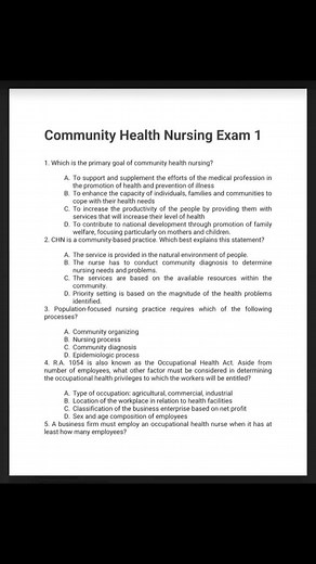 CHN Practice Exam for Nursing Students