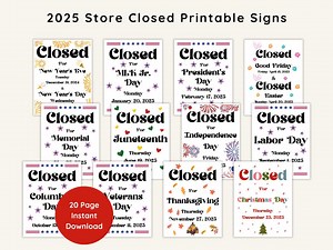 2025 Holiday Closed Signs Business Closed Signs Major Holiday Closed Sign Printable Shop Closed Sign Holiday Hours Sign - Etsy