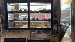 Cake bakery window display on a busy road