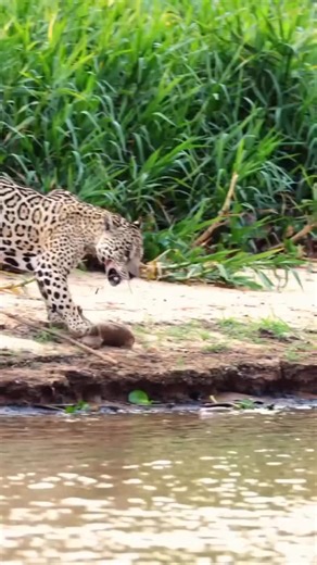 Este hermoso jaguar caza una cría de capibara, conocido en la región Caribe como chigüiro. Las imágenes evidencian la dinámica natural de la fauna silvestre, recordando que este animal, hoy popularizado en juguetes y contenidos infantiles, es una especie salvaje que enfrenta depredadores en su hábitat natural. En las imágenes, el felino mantiene al animal bajo su control y, aparentemente, realiza movimientos que algunos interpretan como una estrategia para atraer a la madre y facilitar una posib