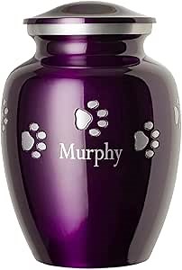 Ottillie Paws Premier Series Pet Urn for Dogs and Cats with Personalized Laser Engraving (Small - Pets up to 25 lbs, Amethyst Purple with Horizontal Pewter Paws)