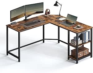 Amazon.com: VASAGLE L-Shaped Computer Desk, Corner Desk, 54-Inch Writing Study Workstation, Rustic Brown and Black ULWD72X​ : Home & Kitchen