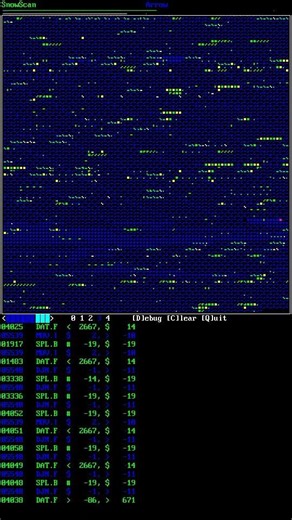 Core War: SnowScan vs. Arrow in pMARS v0.9.6 (using the SDL code imported from pMARS-SDL) #shorts