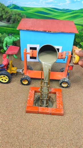 🚜 Mini Tractor Builds Cement Pillar | DIY Cement Mixer Machine #shorts #youtubeshorts