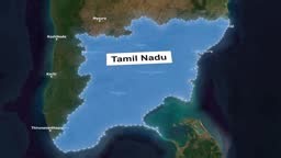 Tamil Nadu state zoomed on the map of India in the conformal...