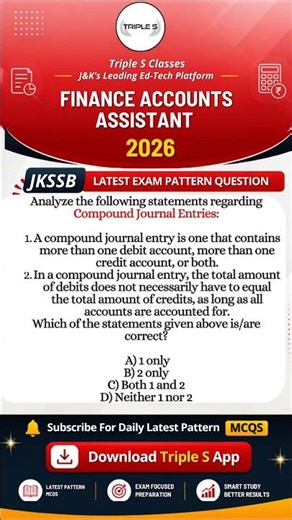 FINANCE ACCOUNTS ASSISTANT 2026🔥 JKSSB Latest Pattern MCQ 🔥 Wait For Homework Question At The End!