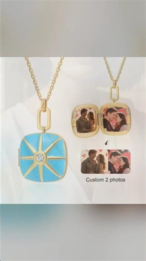 Personalised Photo Locket Necklace with Starburst Design - Custom CZ Stone Pendant