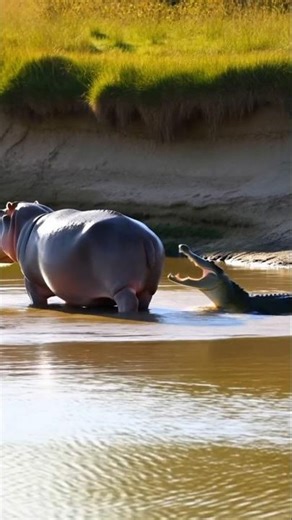 Hippo Fart Blast vs Croc | 하마의 방귀는 강력하다!! #animals #wildlife