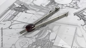 Blueprints - architectural drawings - detail column, compass / seamless looping