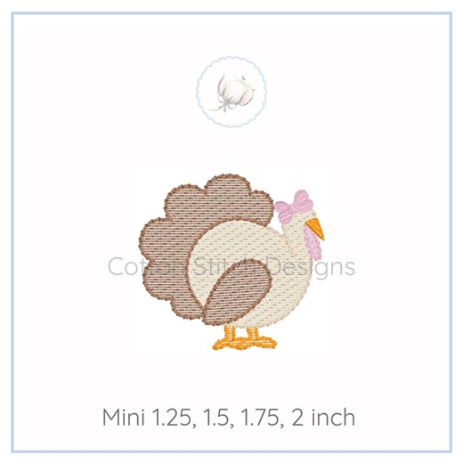 Mini Turkey With Bow Sketch Stitch Machine Embroidery Design - Etsy