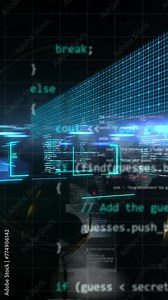 Vertical video with ai robotics and code programming rows. Computer data machine learning animation