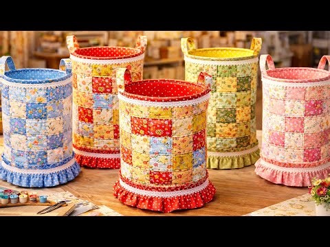 Cozy Patchwork Fabric Storage Baskets | Handmade Home Decor