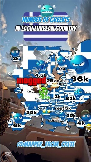 Number of Greek's in each Country🇬🇷🌍🫡 #europe #geography #geographythroughmaps