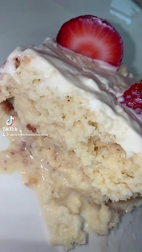 Tres Leche Cake #tresleches #cake #dessert Ingredients • Cake Mix Vanilla or white • Half and Half • Evaporated Milk • Condensed Milk • A pack of strawberries • Heavy whipping cream • Powdered Sugar The Easiest and the most amazing cake ever!! LETS GO! FYI I made two cakes, if you just want to make one, would advise to use a bigger tray LOL. First lets start off by doing the cake Follow the instructions, but instead of water i replace it with milk IT IS SO GOOD HEHE. Add butter to the bottom of 