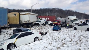 What caused 40-vehicle crash that closed I-74
