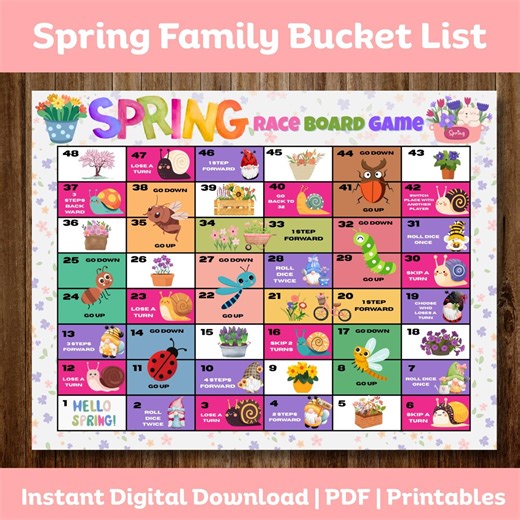 Spring Snakes and Ladders Game Printable for Kids | Spring Race Board Game Printable | Spring Activity Placemat | Classroom & Party Game PDF - Etsy
