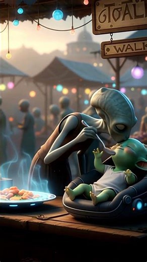 👽💚 Cute Alien Father Feeding Food 🥝 to His Baby | Adorable & Heartwarming Moment #viral #shorts