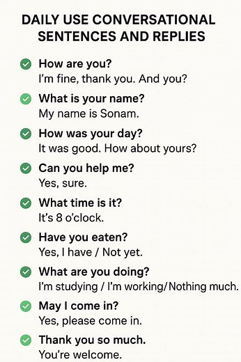Daily Use Conversational Sentences & Replies | Easy English Speaking Practice
